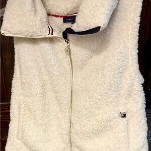Tommy Hilfiger White Fleece Vest with Gold Accents